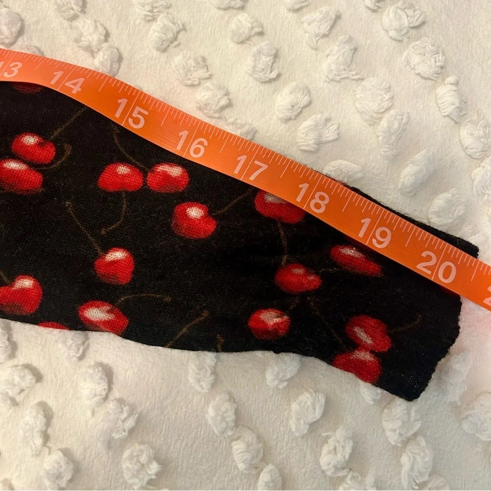 J. Crew Black and Red Cherry Print Tippi 3/4 Sleeve Crew Neck Sweater S
